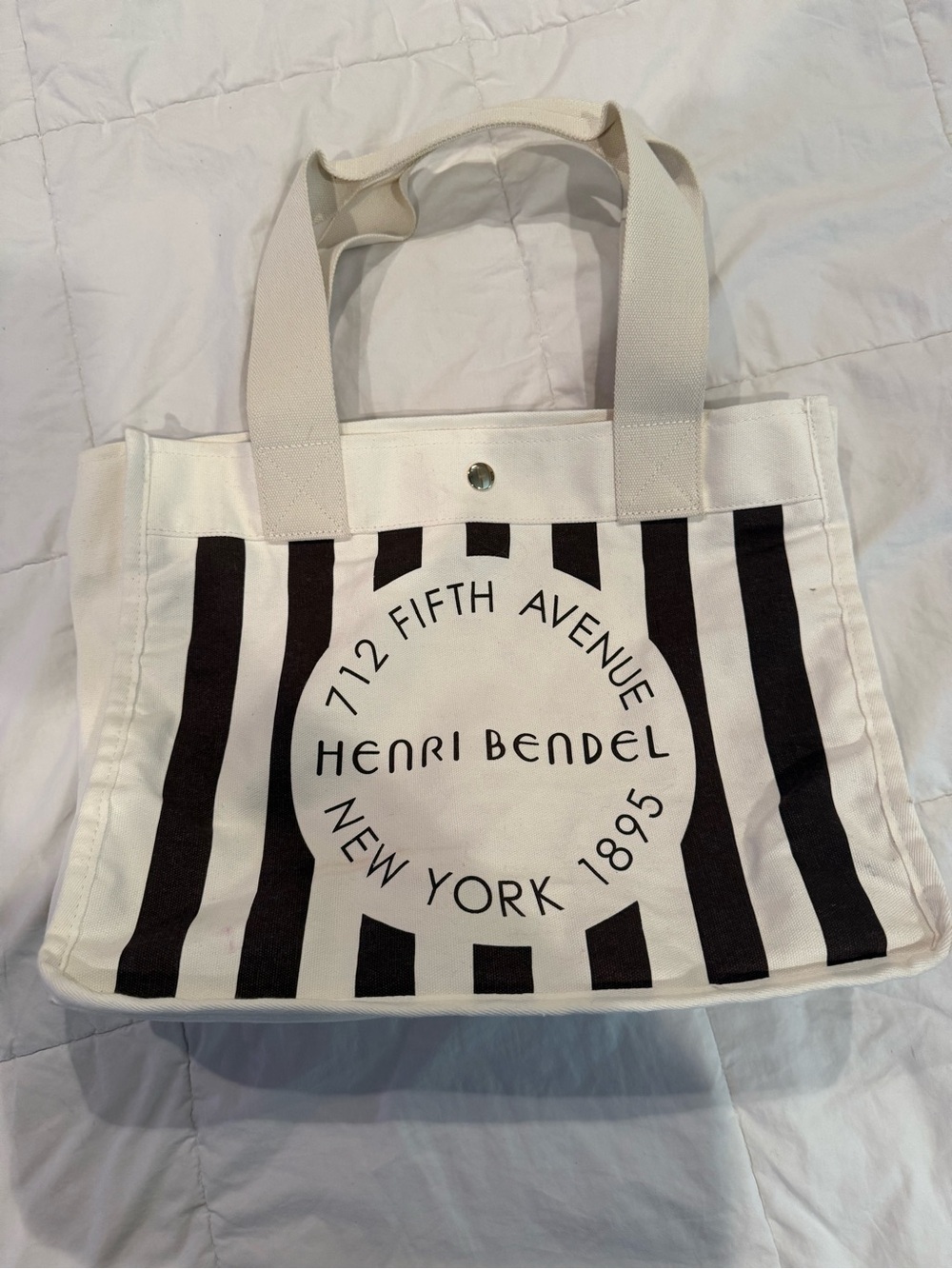 henri bendel Cream and Brown Striped Canvas Tote
